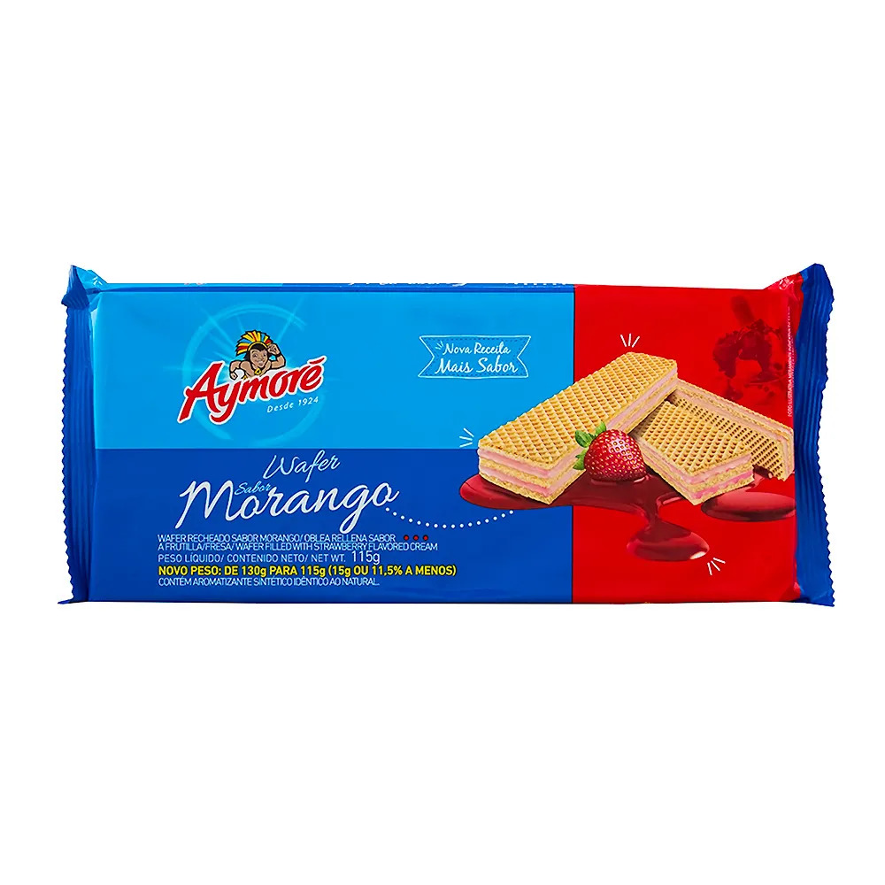 BISCOITO WAFER DE MORANGO AYMORE 115G